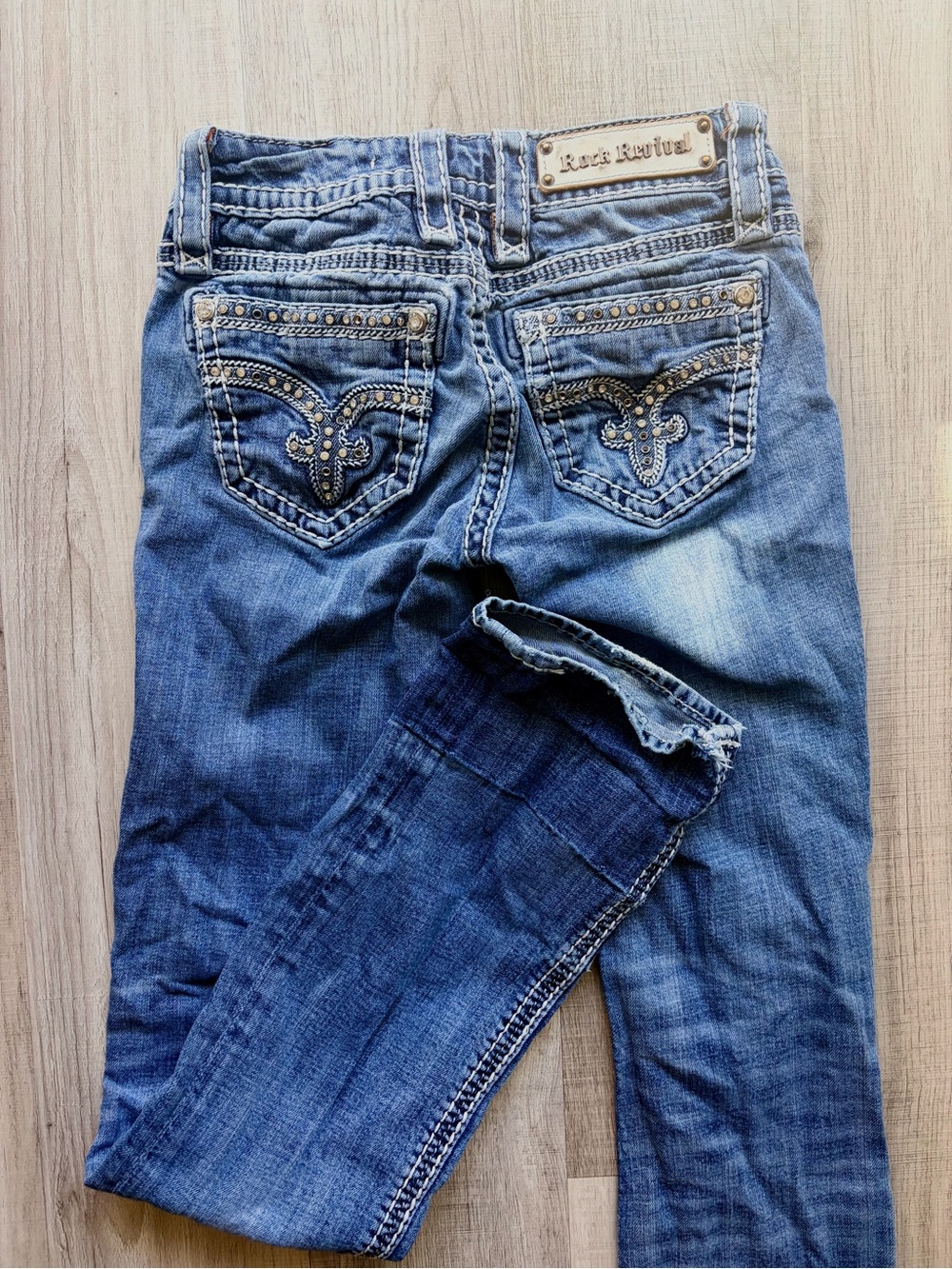 Y2K Rock Revival Blue Denim Flare Jeans with Studded Back Pockets